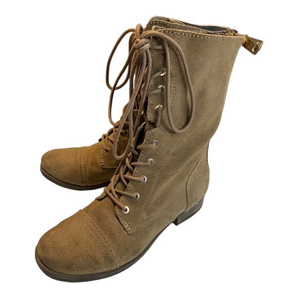 Aldo Women's Brooklyn Lace Up Riding Field Boot Size 8.5 Camel Brown Lace Zip - Picture 3 of 6
